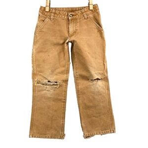 Carhartt Carpenter Pants Youth Boys 8 Brown Canvas Hammer Loop Workwear Utility